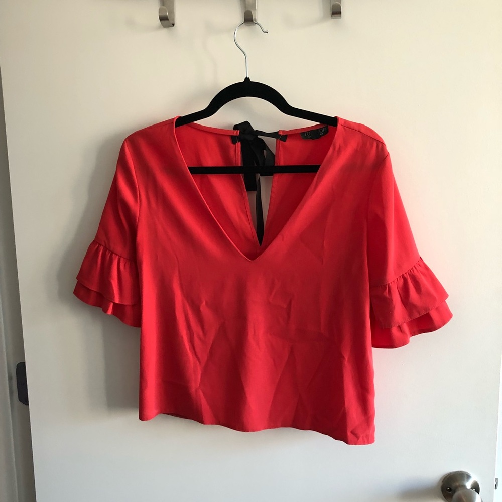 Topshop Red Ruffle Sleeve Top with Bow